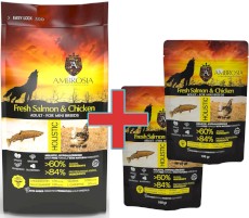 AMBROSIA Dog Adult Mini Fresh Salmon / Chicken Świeży Łosoś i Kurczak 6kg + 200g GRATIS